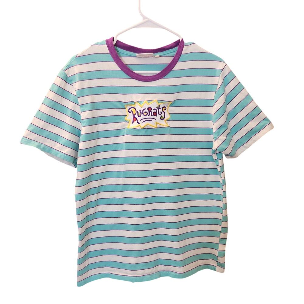 Rugrats Nickelodeon Embroidered Striped Cotton Ringer T-Shirt Size Large